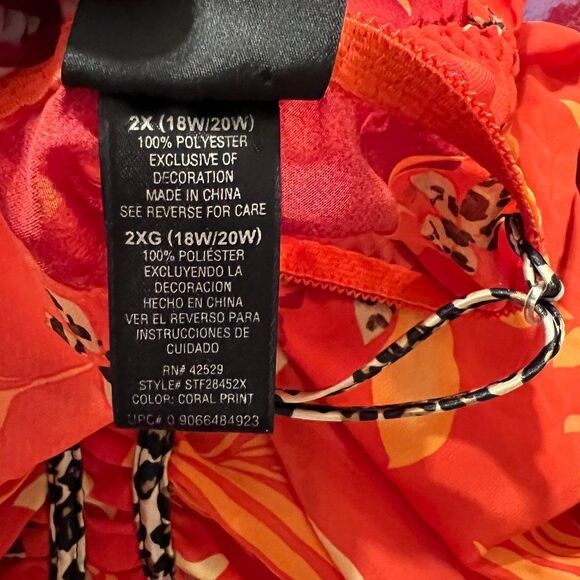 Secret Treasures Floral/Tropical Orange Camisole W/Leopard Trim Size 2X - Picture 6 of 7